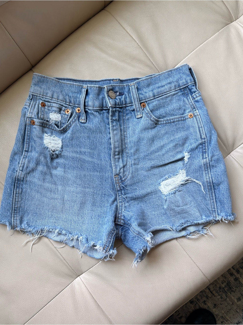 GAP High-Rise Distressed Denim Shorts - Light Blue